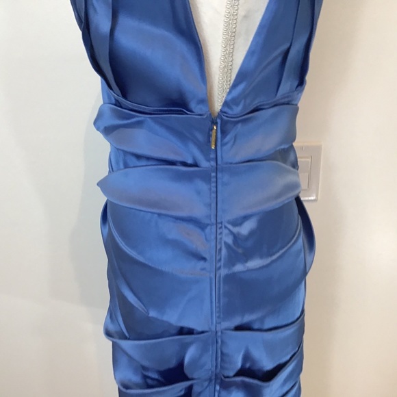 SILK ROBERTO CAVALLI LOW CUT DRESS RUCHED BLUE SZ 8 - Picture 7 of 10